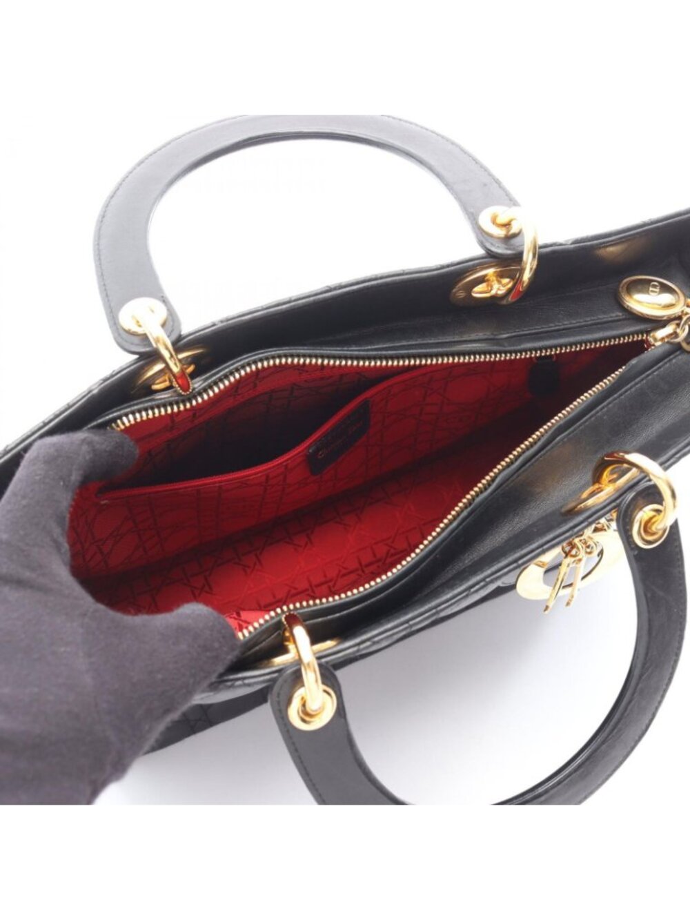 Dior Handbag Radio the Cannage Black Leather Hand - Picture 3 of 15